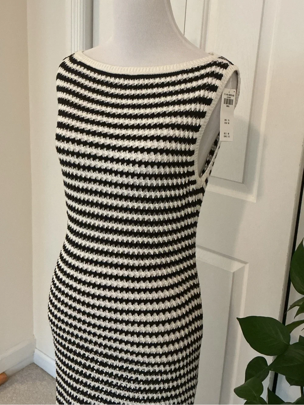 Sleeveless Black & White Striped Knit Crochet Dress Beach coverup